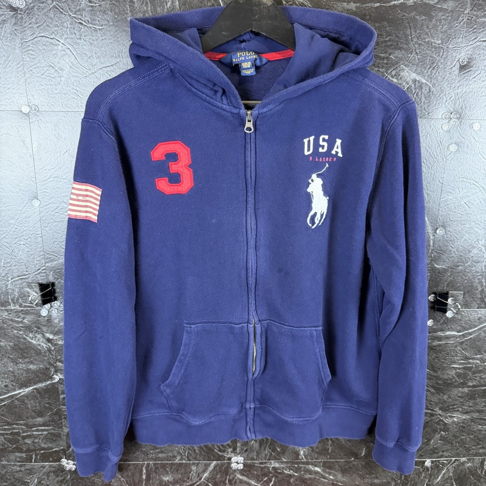 Polo Ralph Lauren Boy's Blue USA Big Pony Zip Hoodie XL (Women's XS)